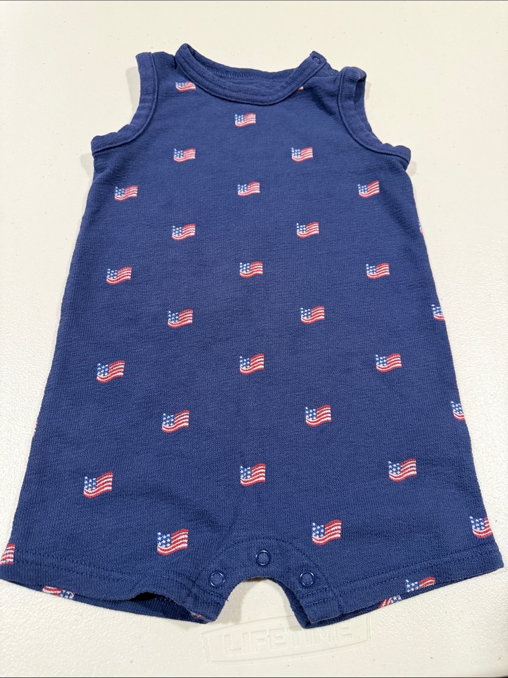 Kids Navy Blue Sleeveless Flag Print Romper